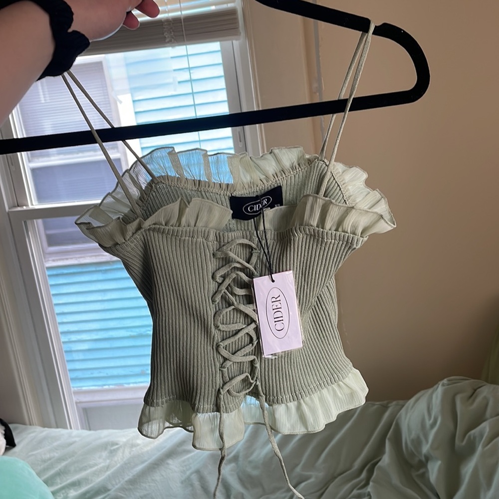 Frilly Cute Y2K Cider Green Tank Top